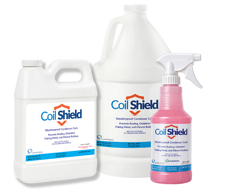 Coil Shield product packaging and protected condenser coil