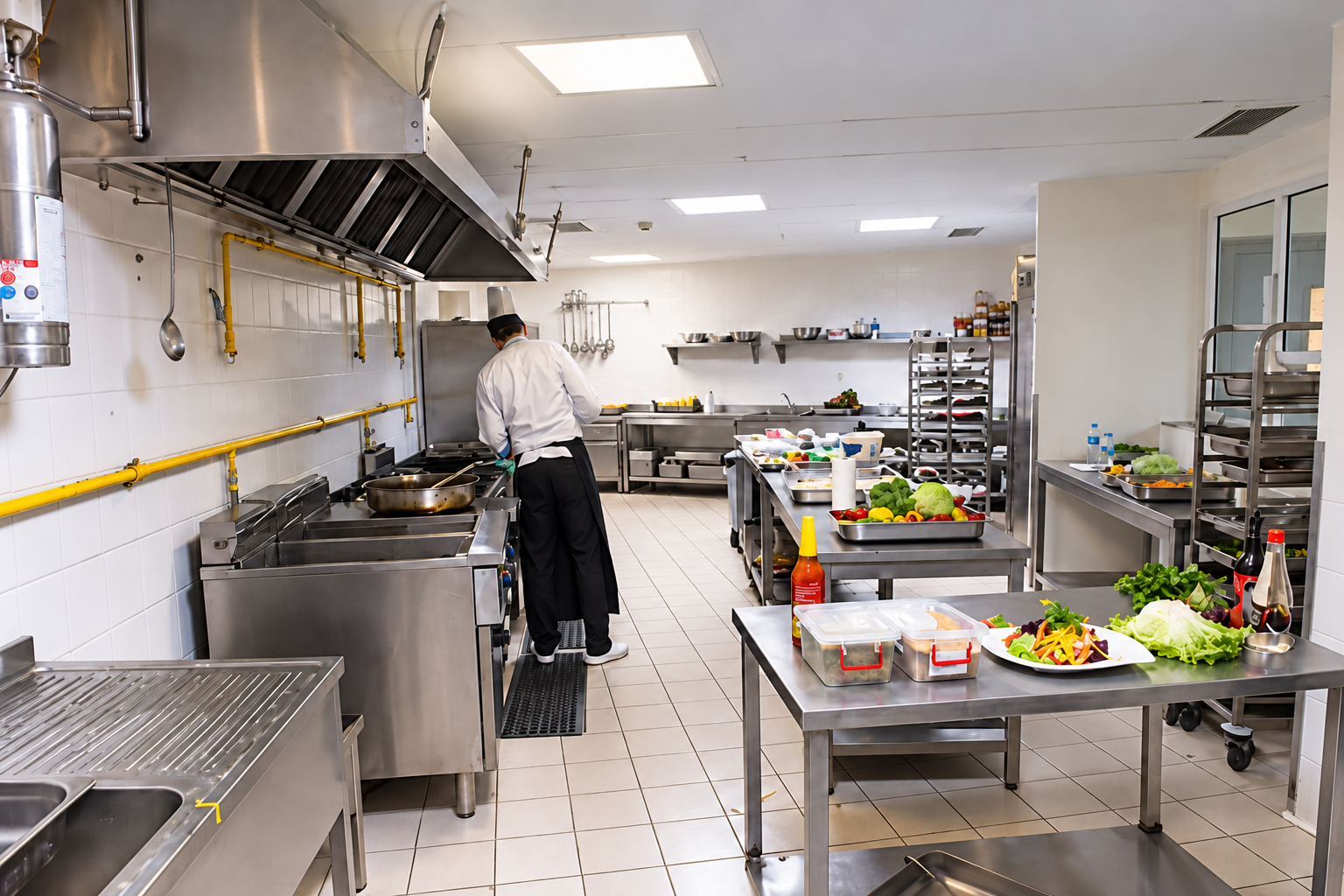 Restaurant commercial kitchen and food-preparation area