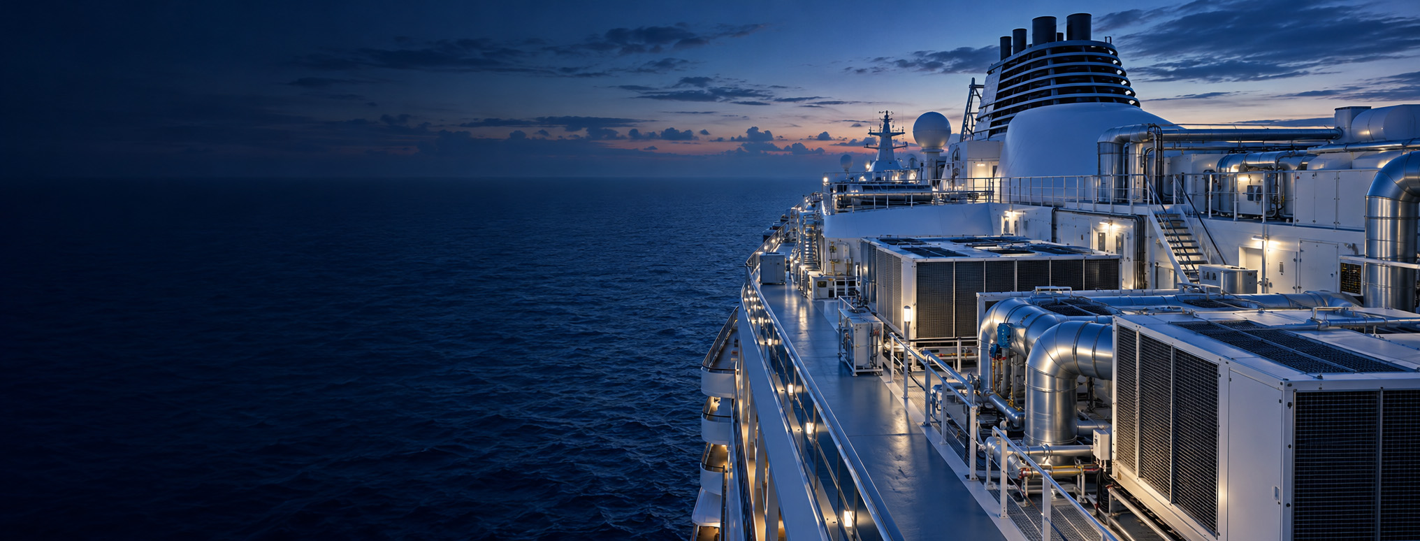 Cruise vessel mechanical deck with commercial HVAC equipment
