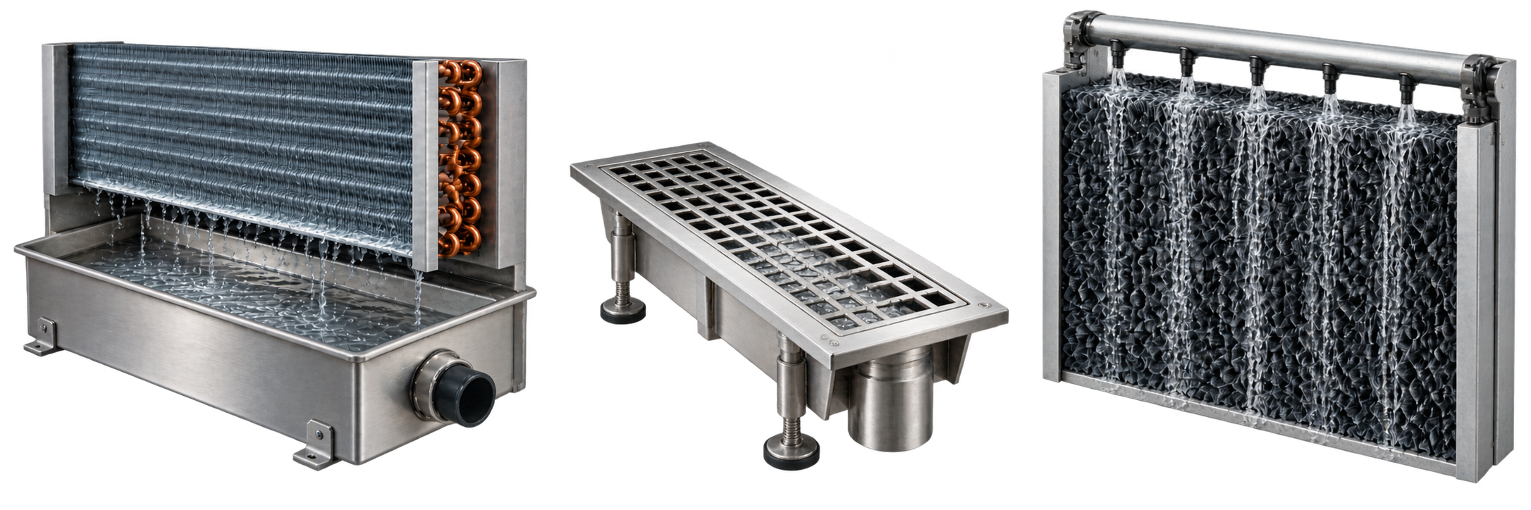 Condensate pan, commercial drain, and evaporative-cooling applications