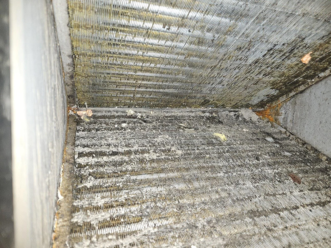 Dirty evaporator coil with airflow restriction and buildup