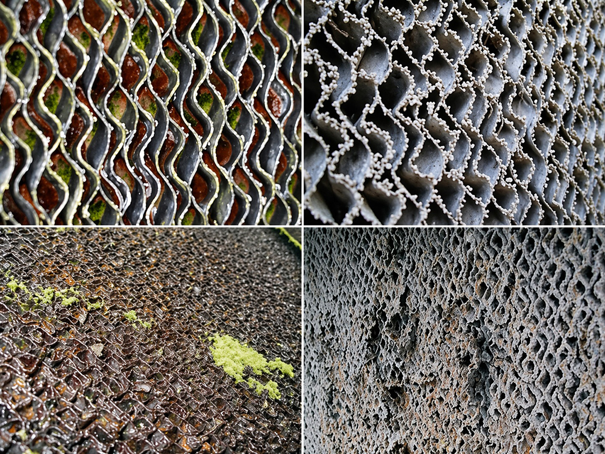 Evaporative cooler pad with heavy mineral scale buildup