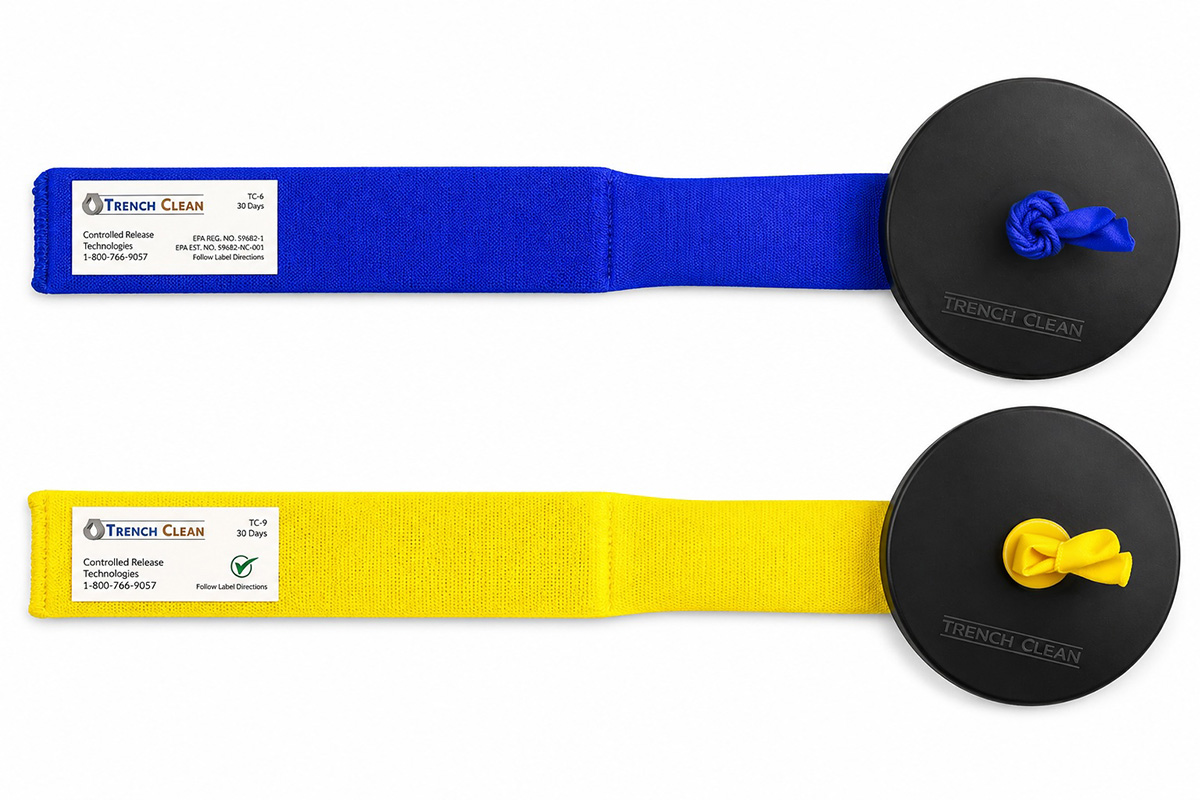 Trench Clean product packaging and polymer block
